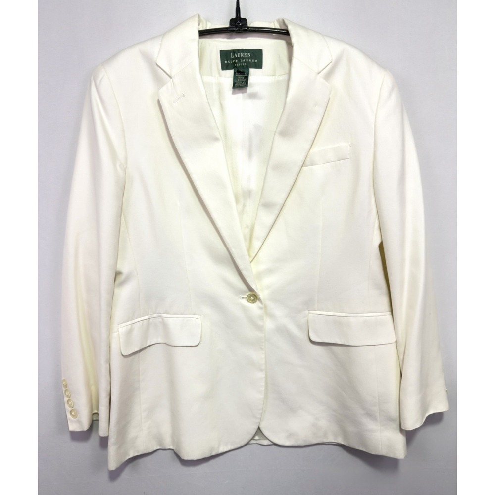 Lauren Ralph Lauren 12P Petite Ivory Blazer Cotton Silk Made In USA Jacket